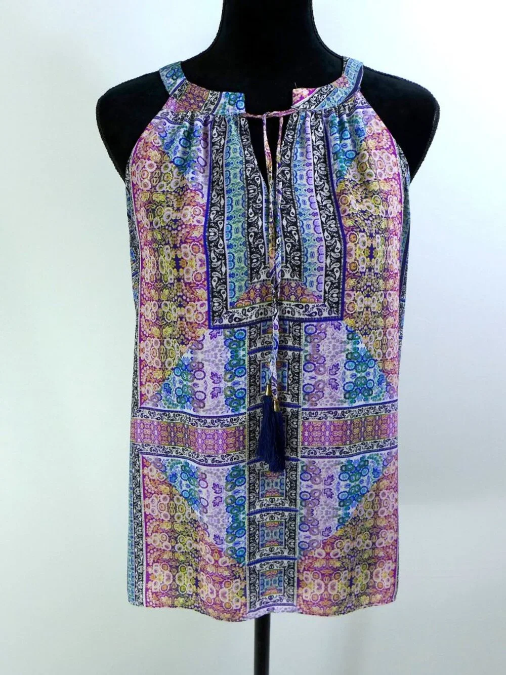 Rose & Olive Patchwork Medallion Rainbow TANK - Yoke tassel SMALL - Picture 2 of 4